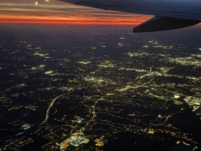 Sunset over Dallas seen from an airplane